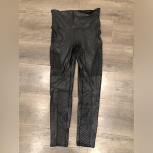 Spanx Faux Leather XL Leggings Ribbed Moto Style‎ Compression High Waist (B65)